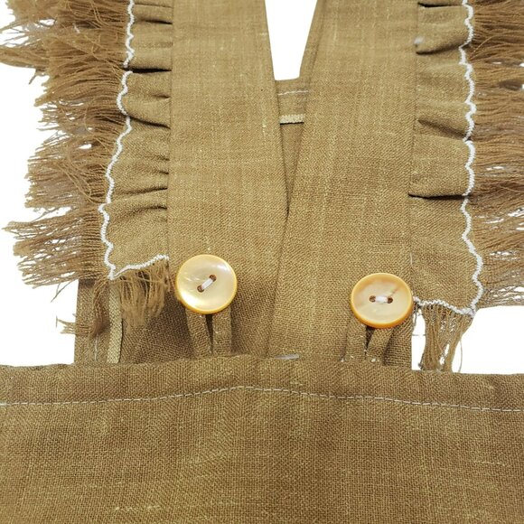 Handmade Embroidered Girls Pinafore Dress Fringe Brown Tan White Boho Prairie - Picture 10 of 10